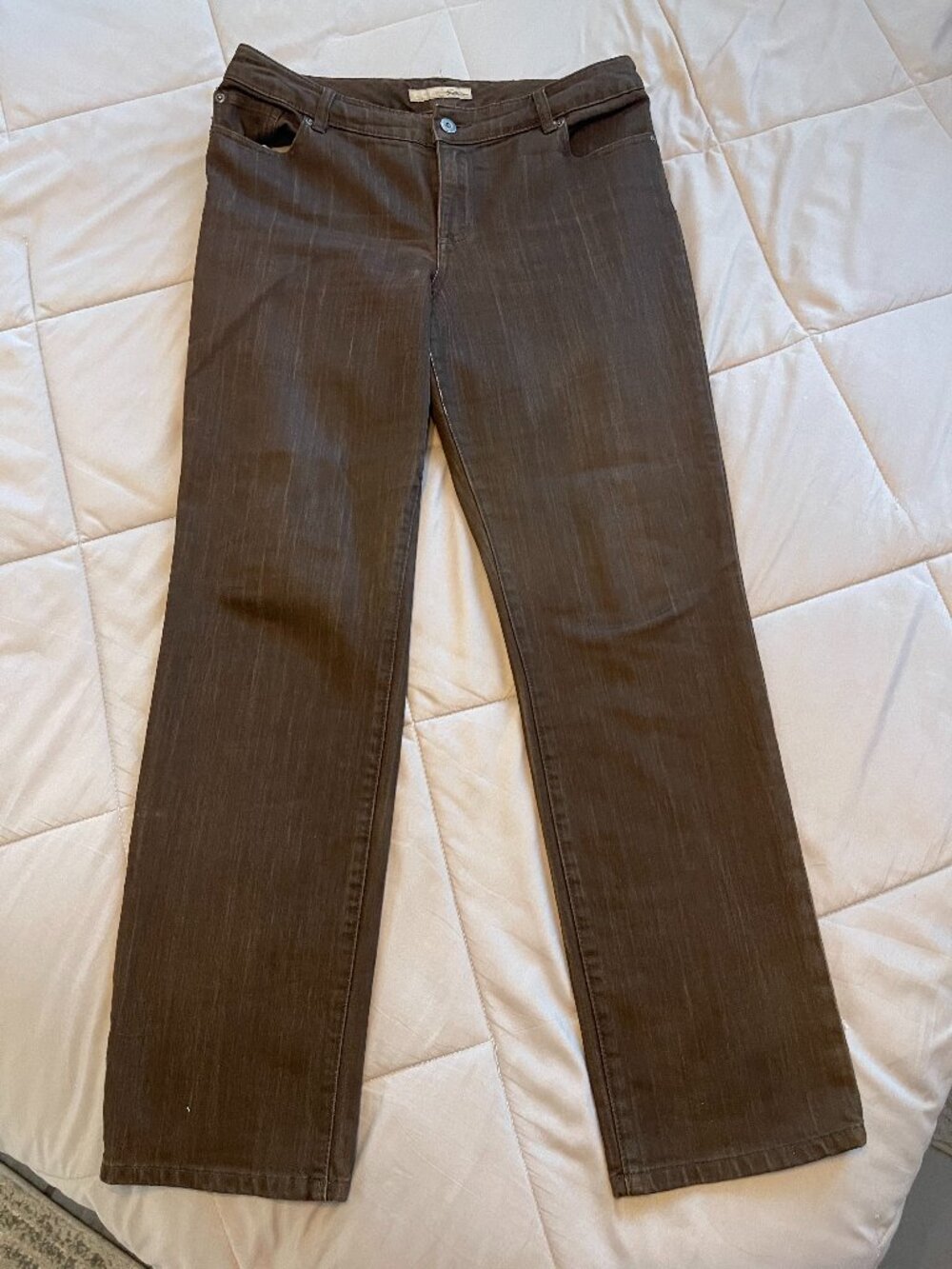 Chicos Platinum Brown Straight Leg Denim Jeans Size 2 Reg